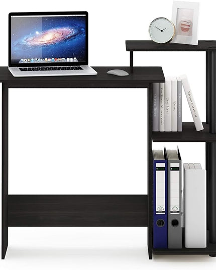 Furinno Efficient Home Laptop Notebook Computer Desk with Square Shelves, Dark Espresso/Black - LeafyLoom