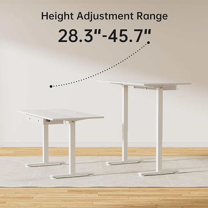 Standing Desk with 2 Drawers, Adjustable Height Electric Desk with Storage, 48 x 24 Inches Sit Stand Up Computer Table for Work Office Home, White - LeafyLoom