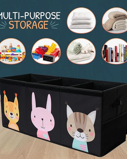 Extra Large Toy Storage Organizer with Lid - Sturdy, Collapsible Toy Chest Storage Box with Cute Design - Toys Bin with Dividers for Kids, Boys, Girls, Nursery, Bedroom, Play room 37"x16"x14" - LeafyLoom