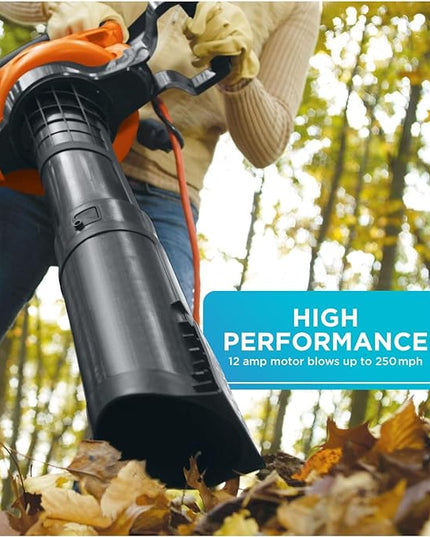 BLACK+DECKER Leaf Blower & Leaf Vacuum, 3-in-1, 12-Amp, 250-MPH, 400-CFM (BV6000) - LeafyLoom