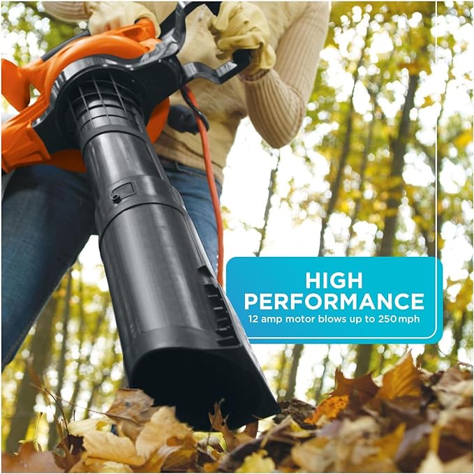 BLACK+DECKER Leaf Blower & Leaf Vacuum, 3-in-1, 12-Amp, 250-MPH, 400-CFM (BV6000) - LeafyLoom
