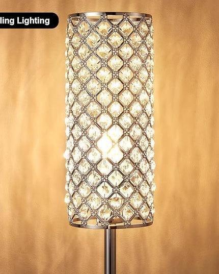 Crystal Floor Lamp with Bulb for Girls Bedroom Silver, Living Room, Modern Tall Glam Minimalism Pole Corner Standing Light for office, Dorm Hotel - LeafyLoom