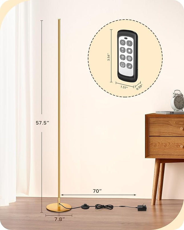 EDISHINE LED Corner Floor Lamp, Set of 2 Minimalist Dimmable Light with Remote, 57.5" Tall Standing Lamp for Living Room, Bedroom, Home Office, 7 Color Temperature 2700-6000K (Gold) - LeafyLoom