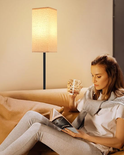 Ambimall Remote Control Floor Lamp, Stepless Dimmable, 64 Inches Tall, Include 9W Bulb, Standing Lamp for Living Room Bedroom Office (DeepBeige & Black) - LeafyLoom