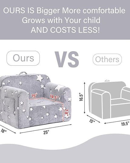 Tiita Kids Foam Chair, Star - Children Sofa with Armrest, Lightweight, Portable, Removable Cover, Side Pockets, Special Design for Girl or Boy - LeafyLoom
