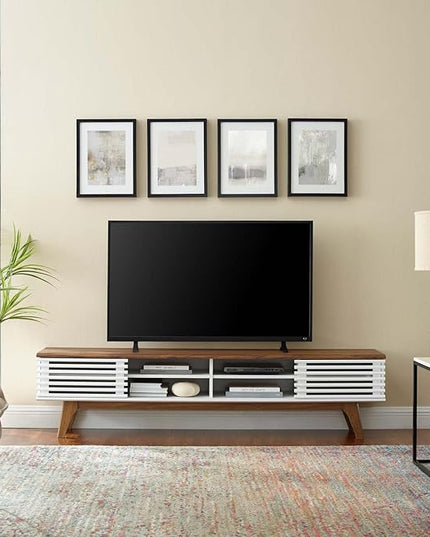 Modway Render Mid-Century Modern Low Profile 70 Inch Media Console TV Stand in Walnut White, 70" - LeafyLoom