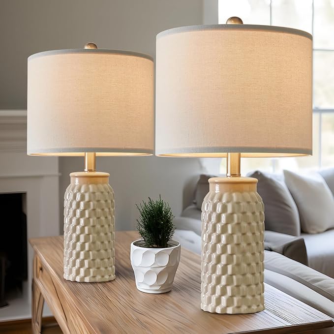 20.5" Modern Ceramic Bedside Lamp Set of 2 for Bedroom Decor Farmhouse Table Lamp for Living Room Office Dorm - LeafyLoom