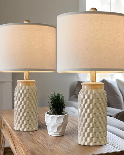 20.5" Modern Ceramic Bedside Lamp Set of 2 for Bedroom Decor Farmhouse Table Lamp for Living Room Office Dorm - LeafyLoom