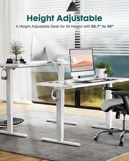 SMUG Electric Standing Desk, 55 x 24 Inch Ergonomic Adjustable Desk Stand with Memory Preset, Modern Style, Suitable for Office, Drafting, Writing, Gaming, White - LeafyLoom