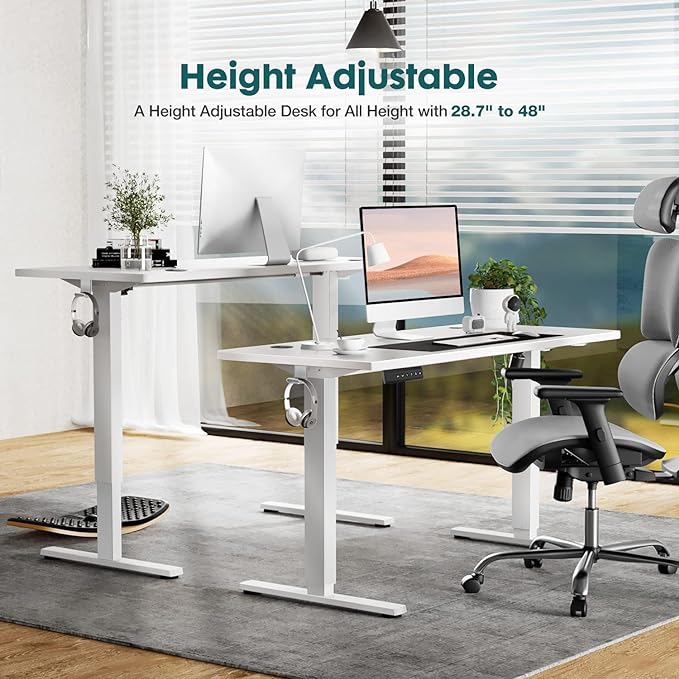 SMUG Electric Standing Desk, 55 x 24 Inch Ergonomic Adjustable Desk Stand with Memory Preset, Modern Style, Suitable for Office, Drafting, Writing, Gaming, White - LeafyLoom