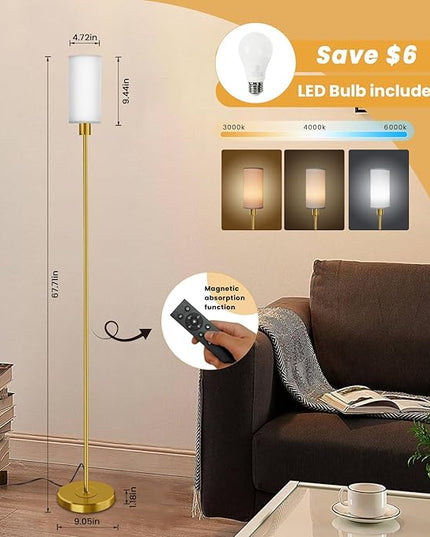 Floor Lamp for Living Room with 3 Color Temperature LED Bulb, Modern Standing Lamp with Remote Control, 68" Tall Pole Floor Lamp for Office, Bedroom, Reading (Bulb Included) - LeafyLoom