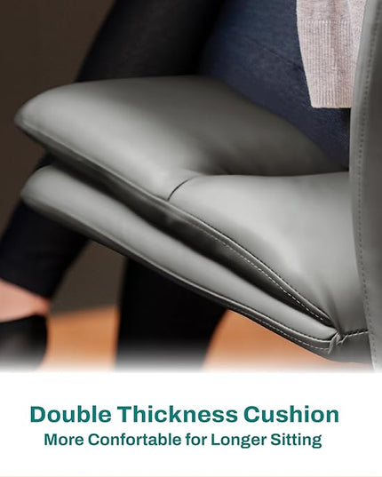 Criss Cross Chair with Wheels - Cross Legged Office Chair, Wide Armless Desk Chair Comfy Swivel Vanity Chair for Home Office, PU Leather - Grey - LeafyLoom