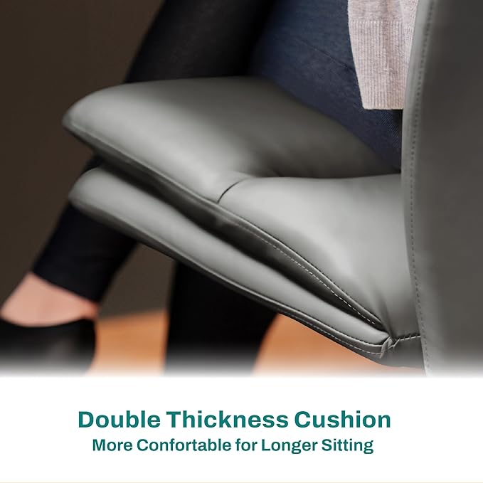 Criss Cross Chair with Wheels - Cross Legged Office Chair, Wide Armless Desk Chair Comfy Swivel Vanity Chair for Home Office, PU Leather - Grey - LeafyLoom