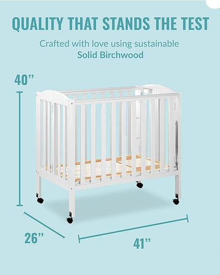 3 in 1 Portable Folding Stationary Side Crib in White, Greenguard Gold Certified, Safety Wheel with Locking Casters, Convertible, 3 Mattress Heights - LeafyLoom
