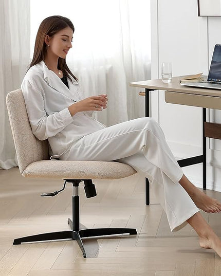 LEAGOO Armless Office Desk chair, Fabric Padded, Height Adjustable Wide Seat, Mid Back Ergonomic, Computer Task chair, Swivel Vanity chair with No Wheels (Mixed Color) - LeafyLoom