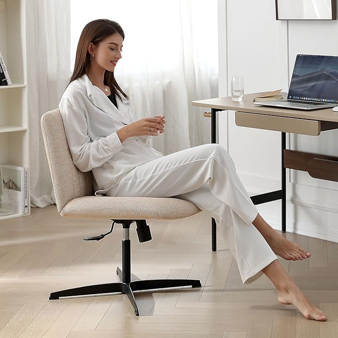 LEAGOO Armless Office Desk chair, Fabric Padded, Height Adjustable Wide Seat, Mid Back Ergonomic, Computer Task chair, Swivel Vanity chair with No Wheels (Mixed Color) - LeafyLoom