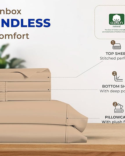 THREAD SPREAD 100% Egyptian Cotton Split King Sheets Sets for Adjustable Bed - 600 Thread Count 5 PC Top Split King Sheets, 16" Deep Pocket Soft Cooling Sheets for Split King Adjustable Bed - Taupe - LeafyLoom