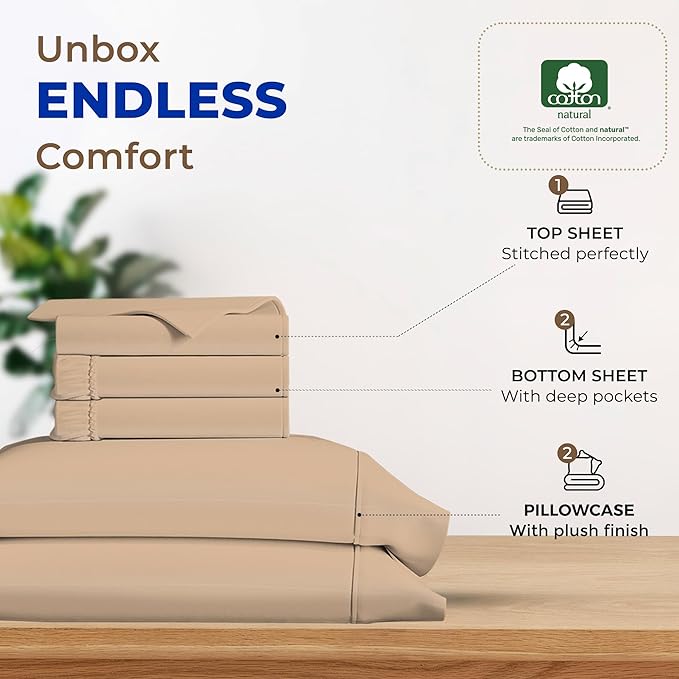 THREAD SPREAD 100% Egyptian Cotton Split King Sheets Sets for Adjustable Bed - 600 Thread Count 5 PC Top Split King Sheets, 16" Deep Pocket Soft Cooling Sheets for Split King Adjustable Bed - Taupe - LeafyLoom