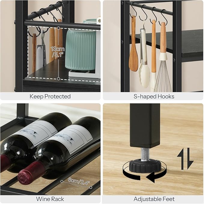HOOBRO Kitchen Island with Storage, Kitchen Island Table with Power Outlet, 3 Tier Coffee Station and Microwave Stand, for Home, Kitchen and Dining Room, Black BB021ZD01 - LeafyLoom