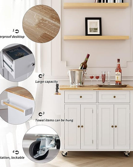 DlandHome Rolling Kitchen Island Cart with Storage and Drawer, Kitchen Island Cart on Wheels, Kitchen Cart Rolling Trolley with Towel Holder and Spice Rack - LeafyLoom
