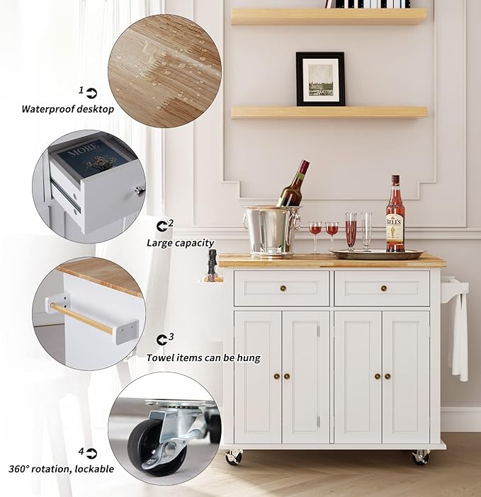 DlandHome Rolling Kitchen Island Cart with Storage and Drawer, Kitchen Island Cart on Wheels, Kitchen Cart Rolling Trolley with Towel Holder and Spice Rack - LeafyLoom