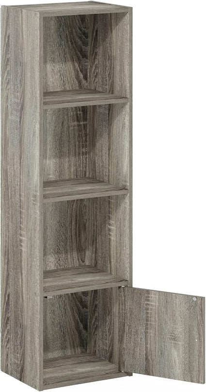 Furinno Luder Shelf Bookcase with 1 Door Storage Cabinet, French Oak - LeafyLoom