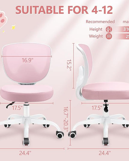 Primy Kids Desk Chair, Ergonomic Children Study Computer Chair Adjustable, Breathable Mesh Office Chair with Wheels, Armless Rolling Swivel School Task Chair for Boys Girls Age 4-12 in Home Bedroom - LeafyLoom