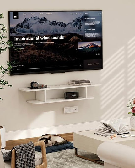 Floating TV Stand, Wall Mounted Entertainment Center and Cabinet Shelf, TV Console with Storage, Media Console for DVD Player, Space-Saving Under TV Shelf for Bedroom, Living Room (White) - LeafyLoom