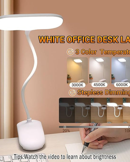 LED Desk Lamp with Clamp, Eye-Caring Clip on Lights for Home Office, 3000mAh Rechargeable Battery Operated Table Lamps,3 Lighting Modes & Brightness Dimmer Light for Kids Students - LeafyLoom