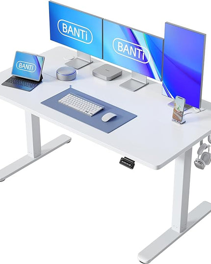 BANTI 63'' Standing Desk, Electric Stand up Height Adjustable Home Office Table, Sit Stand Desk with Splice Board, White - LeafyLoom