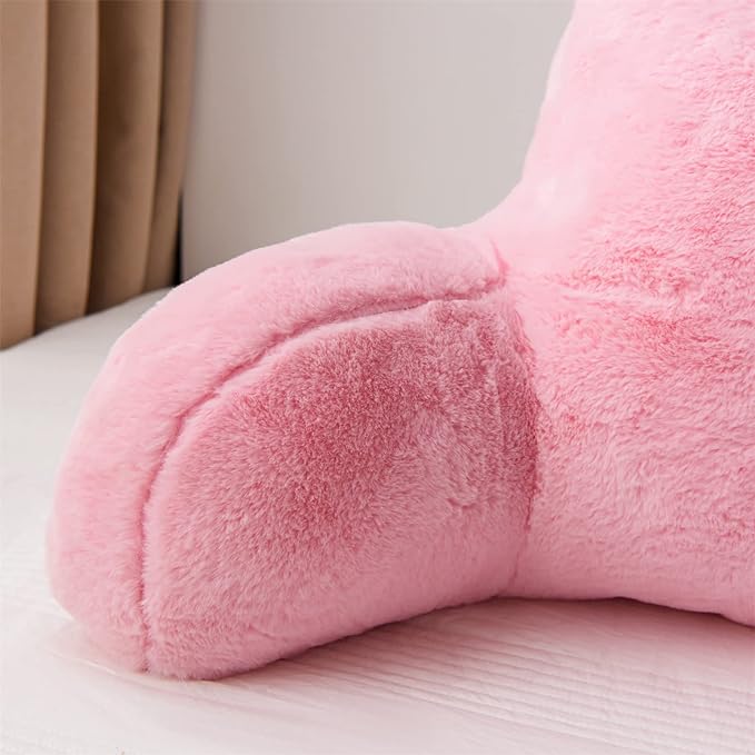A Nice Night Faux Fur Reading Pillow Bed Wedge Large Adult Children Backrest with Arms Back Support for Sitting Up in Bed/Couch for Bedrest,BabyPink - LeafyLoom
