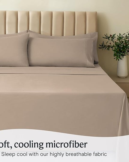 LuxClub Twin XL Sheets - Soft Twin Bed Sheets for-Boys-and-Girls-4 PC Deep Pockets 18" Eco Friendly Wrinkle Free-Kids-Fitted Sheets Machine Washable Hotel Bedding Silky Soft - Light Khaki Twin XL - LeafyLoom