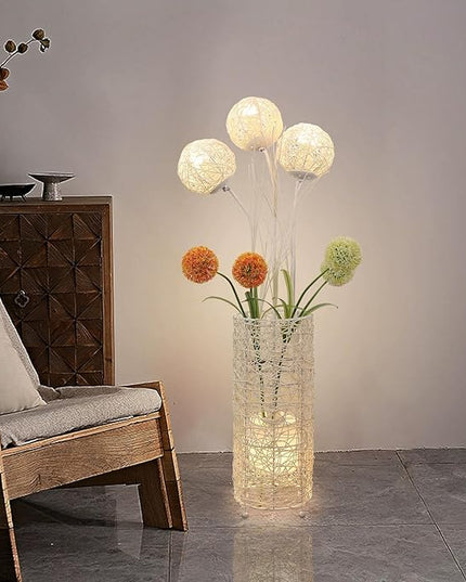 Modern Pastoral LED Floor Lamp: Decorative Hand-Woven Rattan Flower Night Light - Creative Standing Smart Lamp for Reading Living Room Bedroom Tea Room Club - LeafyLoom
