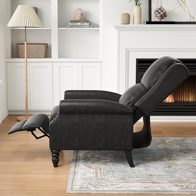STARY Faux Leather Pushback Recliner Chair for Living Room Bedroom RV, Dark Gray - LeafyLoom