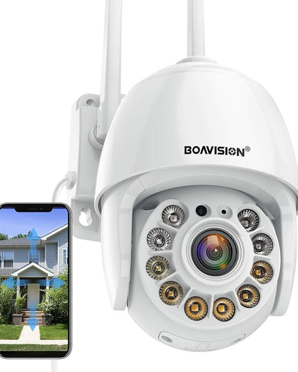 BOAVISION Security Camera Outdoor, Wireless WiFi IP Camera Home Security System 360° View,Motion Detection, auto Tracking,Two Way Talk,HD 1080P pan Tile Full Color Night Vision BOAVISION