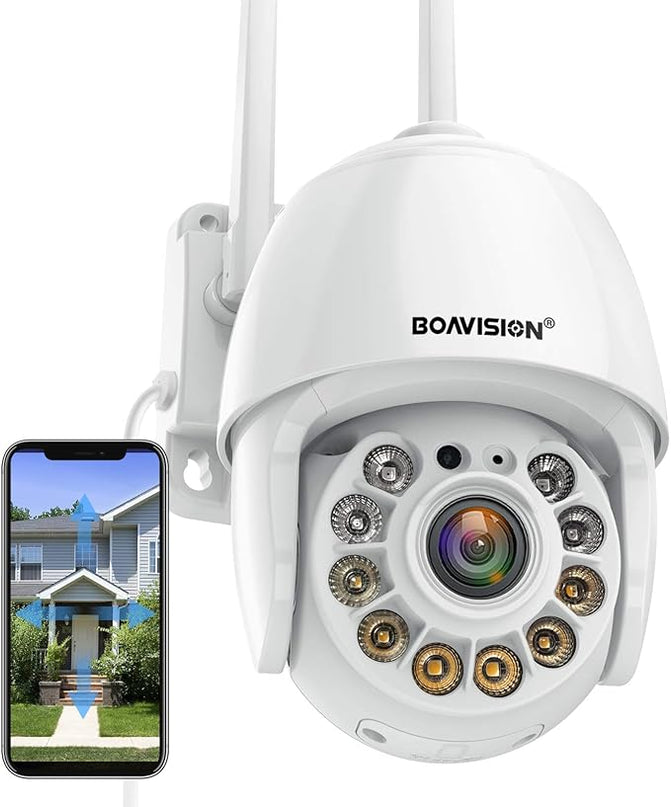 BOAVISION Security Camera Outdoor, Wireless WiFi IP Camera Home Security System 360° View,Motion Detection, auto Tracking,Two Way Talk,HD 1080P pan Tile Full Color Night Vision BOAVISION