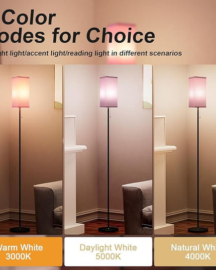 Pink Floor Lamps for Bedroom Modern- 3 Color Temperature Standing Lamps with Pull Chain Switch, Tall Lamp for Office Home Nursery and Hotel, Pole Lamp for Kids Room Reading Girls - LeafyLoom