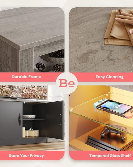 Bestier 70 Inch Led TV Stand for 75 Inch TV Large Entertainment Center Gaming with Adjustable Glass Shelves Two Cabinets Modern TV Console for Living Room 22 RGB Modes, Wash Gray - LeafyLoom