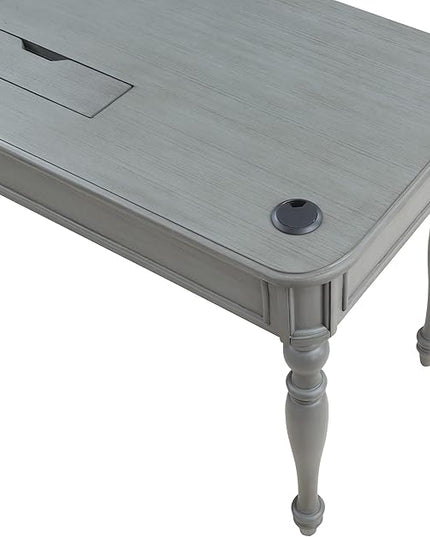 OSP Home Furnishings Country Meadows L-Shape Desk with 2 Full Drawers and Power Hub, Plantation Grey - LeafyLoom