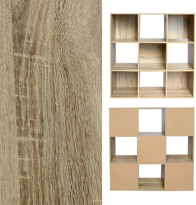 PACHIRA US 9 Cube Storage Bookcase, Unit Shelf, Wooden Closet Cabinet, Bookshelf File Organizer Rack in Living Room, Bedroom, Study, each cube 28.5 cm,Oak - LeafyLoom
