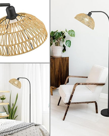 Farmhouse Floor Lamps with Remote Control for Living Room, Arch Tall Standing Lamp, Over Couch Mid Century Arched Reading Lamp, Dimmable Tall Lamp with 9W LED Bulb for Bedroom,Office (Black) - LeafyLoom