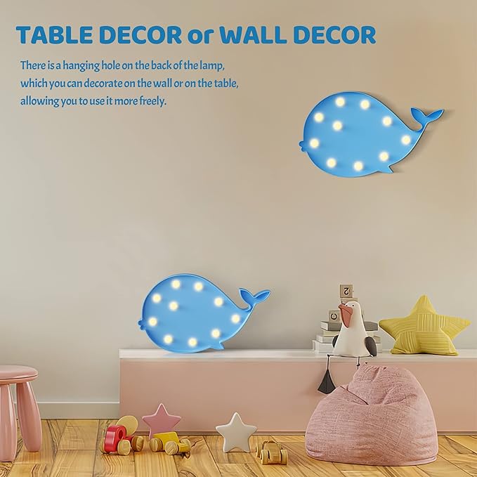 Blue Whale Decor, Whale Party Decorations, Battery Powered Whale Night Light, Under The Sea Party Decorations, Ocean Party Decorations, Ocean Nursery decor - LeafyLoom