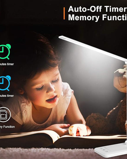 Linkstyle LED Desk Lamp, Table Light with USB Charging Port, Foldable Dimmable 5 Modes 10 Brightness Levels Touch Control Desk Light Auto Timer Eye Caring Book Reading Lamps for Home Office - LeafyLoom