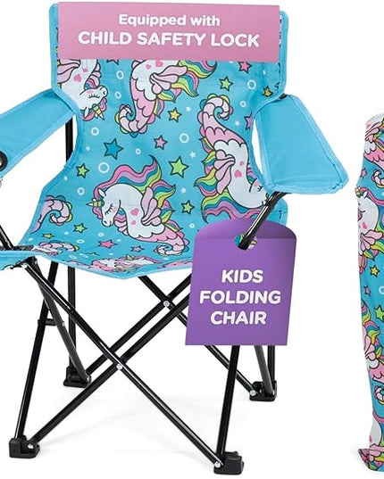 Emily Rose Kids Folding Chair | Beach Chair with Safety Lock- Camping Chair for Boyos Girls Toddler with Cup Holder & Carry Case- Tailgate, Travel, Lawn- for Indoor & Outdoor (Sea Unicorns) - LeafyLoom