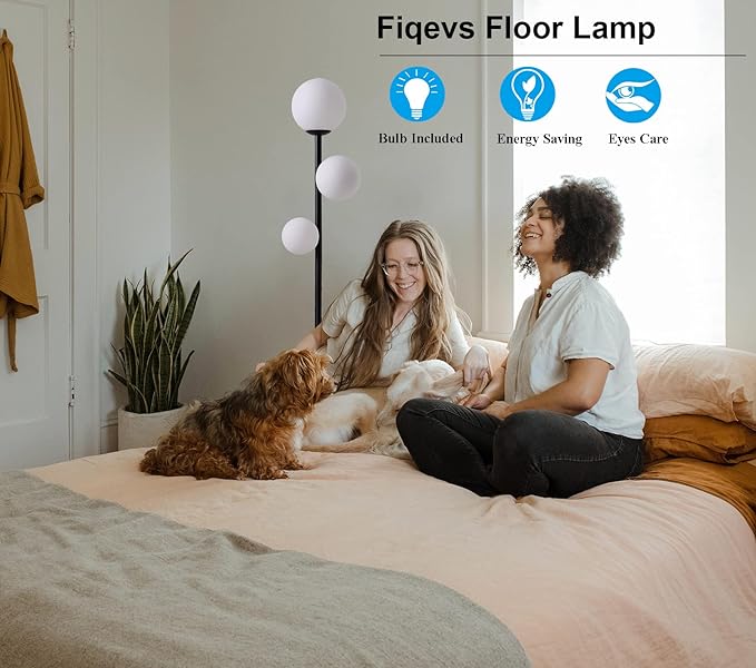 3 Globe Mid Century Floor Lamp, 3 Lights Black Floor Lamp for Living Room LED Bulbs Included with Warm Lighting, Modern Standing lamp Farmhouse Retro Home Decor for Bedrooms Office - Matte Black - LeafyLoom
