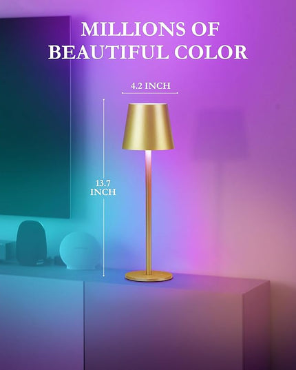 2-Pack RGB Cordless Table Lamp, 5200mAh RGB 8 Modes & Touch Control Rechargeable Battery Desk Lamp, IP54 Waterproof outdoor table lamp for Bedroom/Outdoor/Restaurant/Camping/Bars(Champagne) - LeafyLoom