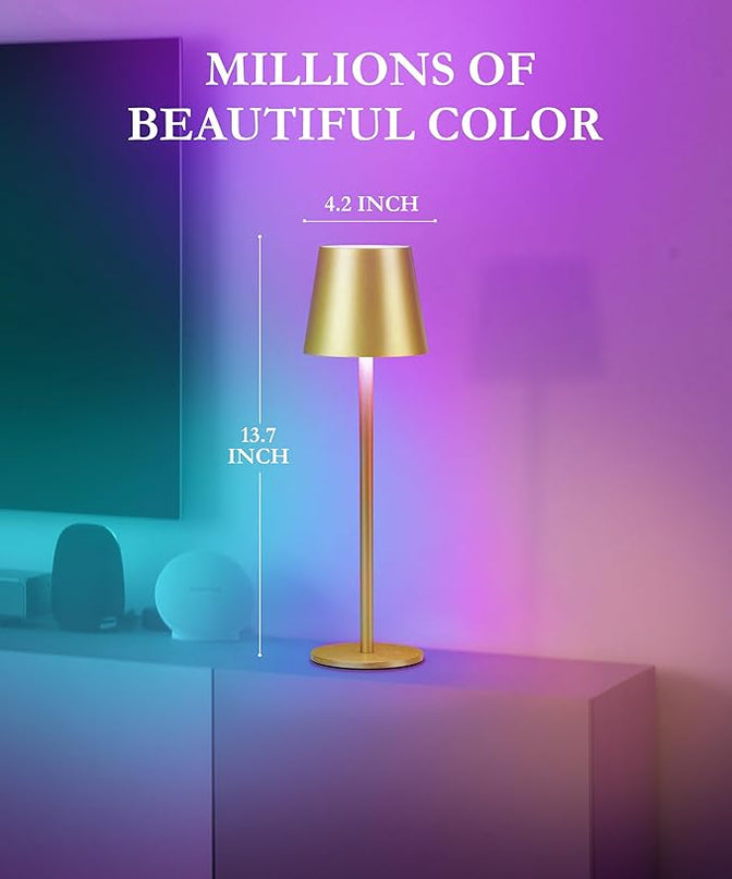 2-Pack RGB Cordless Table Lamp, 5200mAh RGB 8 Modes & Touch Control Rechargeable Battery Desk Lamp, IP54 Waterproof outdoor table lamp for Bedroom/Outdoor/Restaurant/Camping/Bars(Champagne) - LeafyLoom