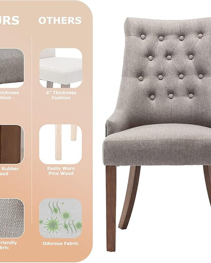 COLAMY Wingback Upholstered Dining Chairs Set of 2, Fabric Side Dining Room Chairs with Tufted Button, Living Room Chairs for Home Kitchen- Light Grey - LeafyLoom