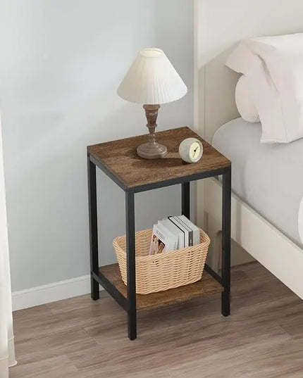 SAYGOER Wood End Tables Small Side Table with Storage Night Stand Metal Frames 2 Tier Bedside Table with Adjustable Feet, 1PCS, Walnut - LeafyLoom