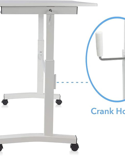 NicBex Office Desks Sit Stand Desk with Casters Height Adjustable Home Office Desks with Side Crank (Switchable Either Side, Left or Right Side Crank) for Living Room, Home Office, Study Room, White - LeafyLoom